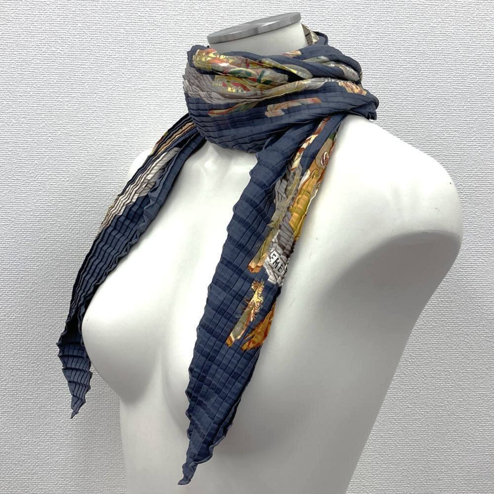 HERMES Latham pleated scarf/muffler in grey silk for men and women - Picture 5 of 9
